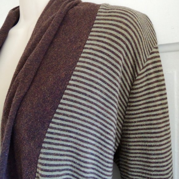 Splendid Green & Brown Striped Open Cotton Cardigan M - Picture 4 of 8